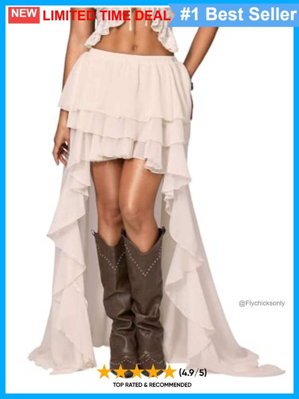 Boho Layered Ruffle Chiffon Maxi Skirt Elastic Drop Waist Asymmetrical
